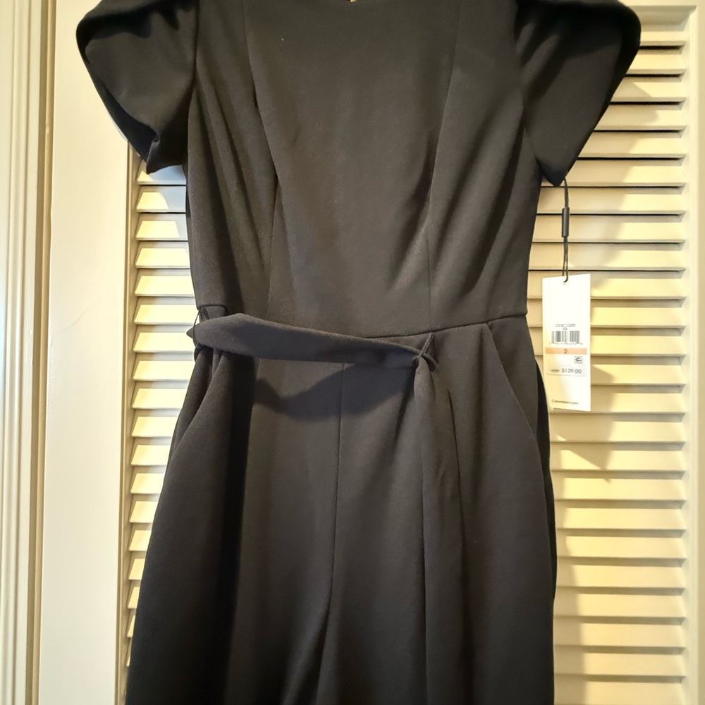 Calvin Klein Black Jumpsuit. Tulip style short sleeve w lovely gold back zipper
